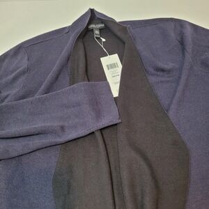 NWT EILEEN FISHER ANGLED SHAPED CARDIGAN SILK/TENCEL MIDNIGHT SZ PETITE MED $258